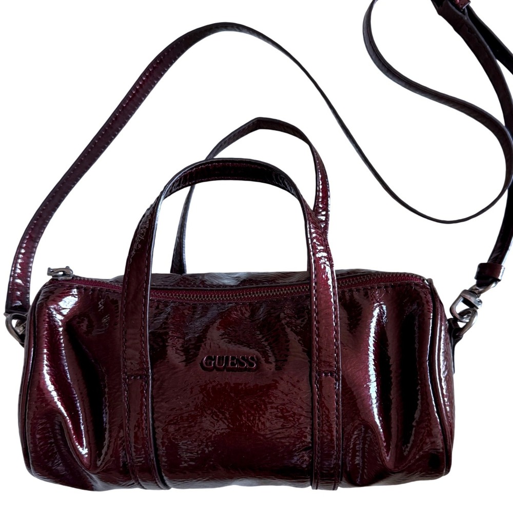 Y2K Guess Barrel Bag Crossbody Purse Purple Patent Leather 2000s Baguette Indie